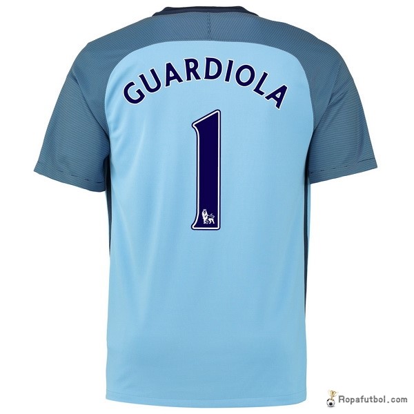 Camiseta Manchester City Replica Primera Ropa Guardiola 2016/17 Azul